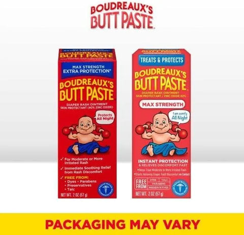Boudreaux's Butt Paste Maximum Strength Diaper Rash Cream, Ointment for Baby, 2 oz Tube, 3 Pack