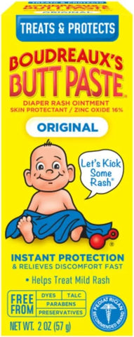 Boudreaux’s Butt Paste Diaper Rash Ointment, Baby Rash Cream Skin Protectant, Fast Relief, Soothing Barrier Cream, Original, Maximum Strength, 2 Ounce Tube (Variety Pack of 2)