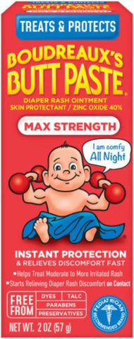 Boudreaux’s Butt Paste Diaper Rash Ointment, Baby Rash Cream Skin Protectant, Fast Relief, Soothing Barrier Cream, Original, Maximum Strength, 2 Ounce Tube (Variety Pack of 2)