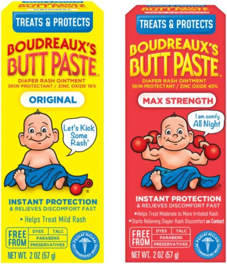 Boudreaux’s Butt Paste Diaper Rash Ointment, Baby Rash Cream Skin Protectant, Fast Relief, Soothing Barrier Cream, Original, Maximum Strength, 2 Ounce Tube (Variety Pack of 2)