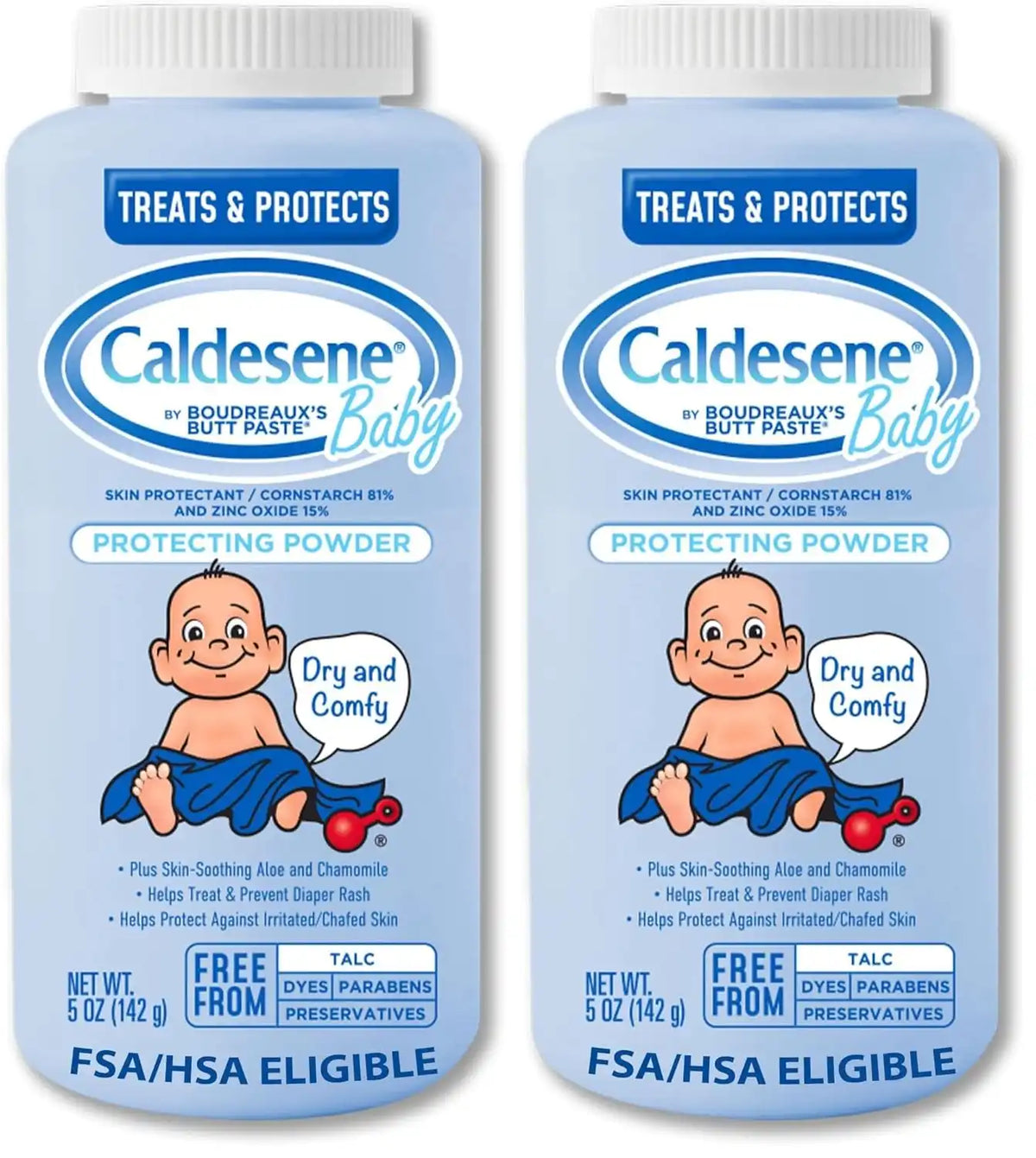 Caldesene Dry & Comfy Baby Powder with Zinc Oxide & Cornstarch, Free from Talc & Preservatives, 5 Oz. (Pack of 2)