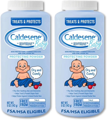 Caldesene Dry & Comfy Baby Powder with Zinc Oxide & Cornstarch, Free from Talc & Preservatives, 5 Oz. (Pack of 2)