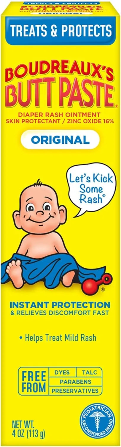 Boudreaux's Butt Paste Original Diaper Rash Cream, Ointment for Baby, 4 oz Tube