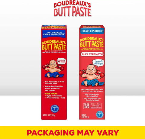 Boudreaux’s Butt Paste Diaper Rash Ointment, Baby Rash Cream Skin Protectant, Fast Relief for Diaper Rash, Soothing Barrier Cream, Maximum Strength, 4 Ounce Tube (Pack of 3)
