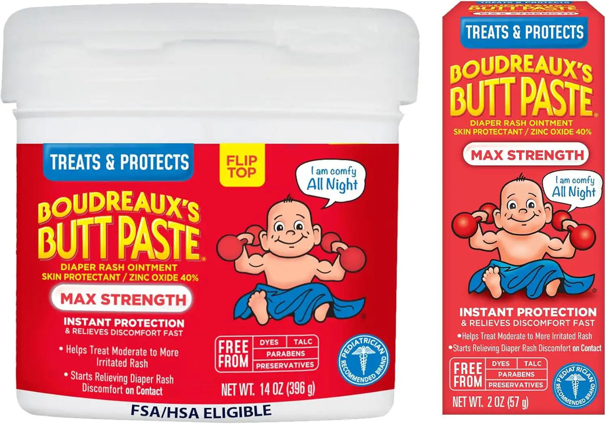 Boudreaux’s Butt Paste Maximum Strength Diaper Rash Cream, 2oz & 14oz