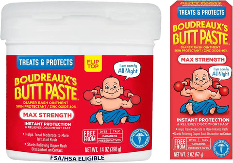 Boudreaux’s Butt Paste Maximum Strength Diaper Rash Cream, 2oz & 14oz