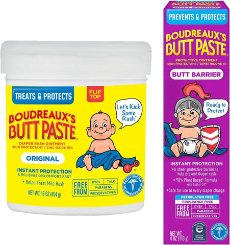 Boudreaux's Butt Paste 4oz Butt Barrier Ointment and 14oz jar Original Diaper Rash Ointment