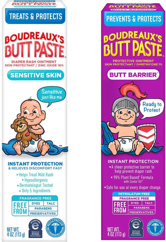 Boudreaux's Butt Paste 4oz Butt Barrier Ointment and 4oz Sensitive Skin Diaper Rash Ointment