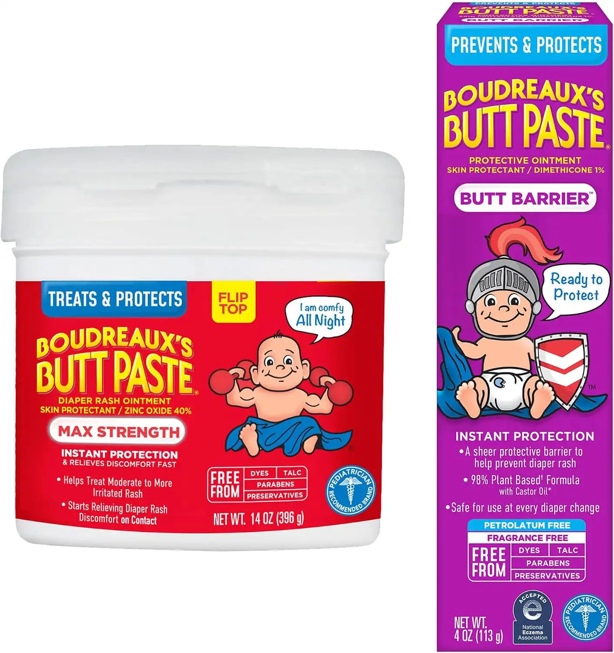 Boudreaux's Butt Paste 4oz Butt Barrier Ointment and 14oz jar Max. Strength Diaper Rash Ointment