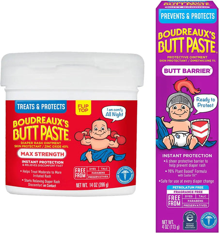 Boudreaux's Butt Paste 4oz Butt Barrier Ointment and 14oz jar Max. Strength Diaper Rash Ointment